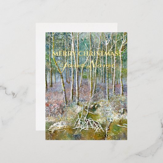 冬の森の水の色フォイルホリデーポストカード 箔シーズンポストカード (正面/裏面)