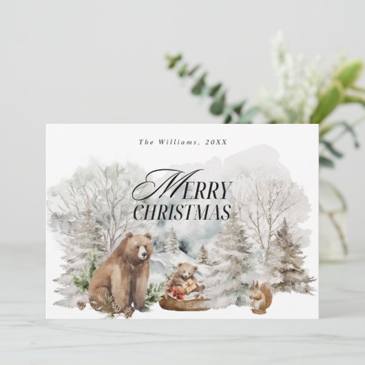 冬の森の水エレガント色メリークリスマス シーズンカード (スタンド正面)