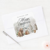 冬の森の水エレガント色メリークリスマス スクエアシール (封筒)