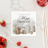 冬の森の水エレガント色メリークリスマス スタンダードカクテルナプキン (インサイチュ)