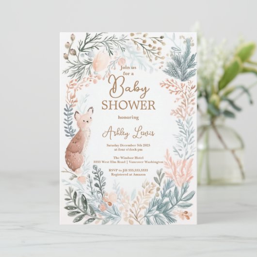 冬の森の水彩の葉 招待状 (スタンド正面)