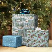 冬の森の水彩クリスマスフォレスト ラッピングペーパーシート