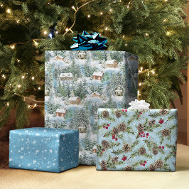 冬の森の水彩クリスマスフォレスト ラッピングペーパーシート