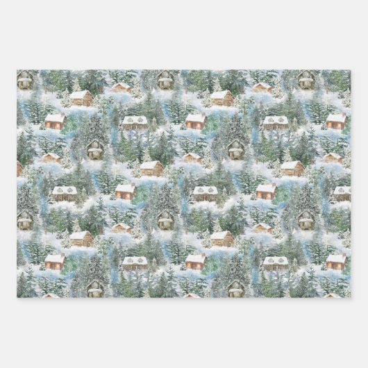 冬の森の水彩クリスマスフォレスト ラッピングペーパーシート (正面)