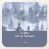 冬の森の水彩 ネイビーブルーの結婚前お茶会 スクエアペーパーコースター (正面)
