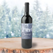 冬の森の水彩 ネイビーブルーの結婚前お茶会 ワインラベル