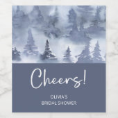 冬の森の水彩 ネイビーブルーの結婚前お茶会 ワインラベル (シングルラベル)