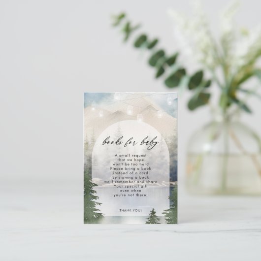 冬の森の湖の本のリクエストベビーカード エンクロージャーカード (スタンド正面)