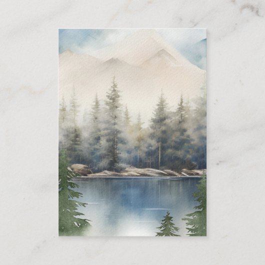 冬の森の湖の本のリクエストベビーカード エンクロージャーカード (裏面)