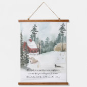 冬の森の湖の水の色とオプションの文言 吊り下げ型タペストリー (正面)