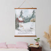 冬の森の湖の水の色とオプションの文言 吊り下げ型タペストリー (寝室)