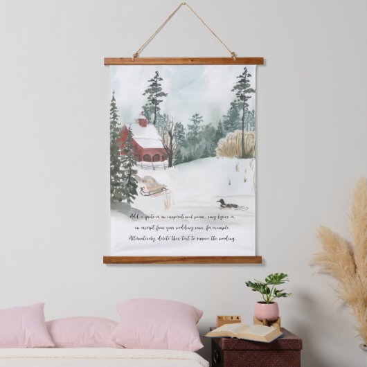 冬の森の湖の水の色とオプションの文言 吊り下げ型タペストリー (寝室)