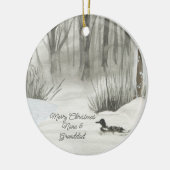 冬の森の湖の水の色の写真パーソナライズされた セラミックオーナメント (左)