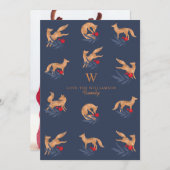 冬の森の狐と祭りの葉のモノグラム シーズンカード (正面/裏面)