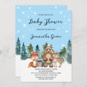 冬の森の男の子の赤ちゃんシャワー 招待状 (正面/裏面)