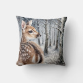 冬の森の白い子鹿 クッション (正面)