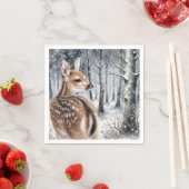 冬の森の白い子鹿 スタンダードカクテルナプキン (インサイチュ)