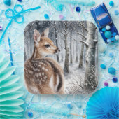 冬の森の白い子鹿 ペーパープレート (パーティー)