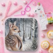 冬の森の白い子鹿 ペーパープレート (パーティー)