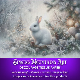 冬の森の白うさぎのデコパージュ 薄葉紙