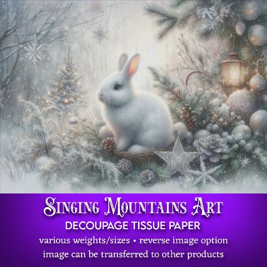 冬の森の白うさぎのデコパージュ 薄葉紙