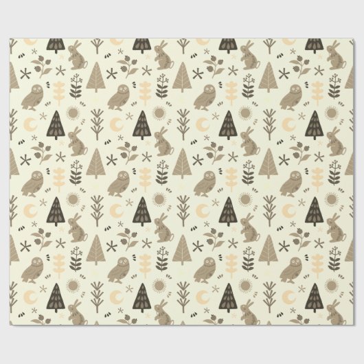冬の森の白痴、クリスマスバニーとフクロウ ラッピングペーパー (フラット)