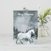 冬の森の白馬のクリスマスカード カード (スタンド正面)