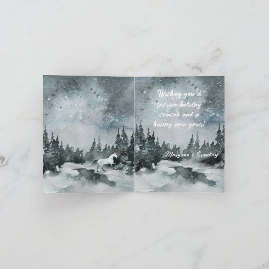 冬の森の白馬メリークリスマス シーズンカード (内部)