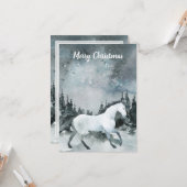 冬の森の白馬　メリークリスマス カード (正面/裏面インサイチュ)