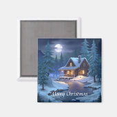 冬の森の穏やかな小屋 マグネット (正面/裏面)