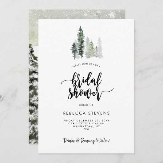 冬の森の素朴なブライダルシャワーの招待 招待状 (正面/裏面)