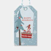 冬の森の素朴な松の木ハッピーホリデーズ ギフトタグ (正面)