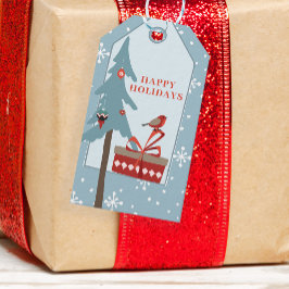 冬の森の素朴な松の木ハッピーホリデーズ ギフトタグ