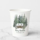 冬の森の素朴クリスマスウッドランドキャビン 紙コップ (裏面)