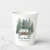 冬の森の素朴クリスマスウッドランドキャビン 紙コップ (正面)