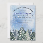 冬の森の素朴水の色ブルーパインツリーボーイ 招待状 (正面)