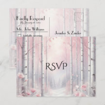 冬の森の結婚式でのフロストされた花びらへのRSVP