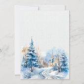 冬の森の結婚教会のテーブル席カード 招待状 (裏面)