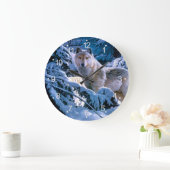 冬の森の絵画狼 ラージ壁時計 (ホーム)