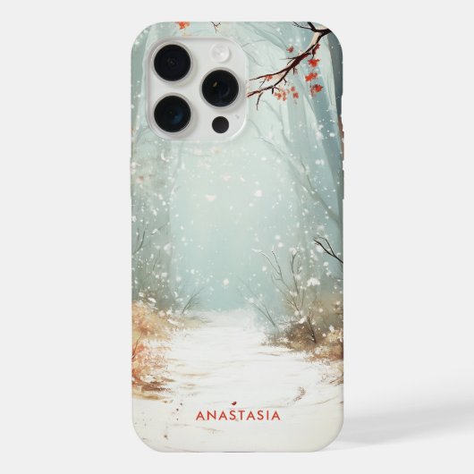 冬の森の絵 カスタムネーム iPhoneケース (裏面)