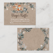 冬の森の緑の赤ちゃんシャワーおむつラッフル エンクロージャーカード (正面/裏面)