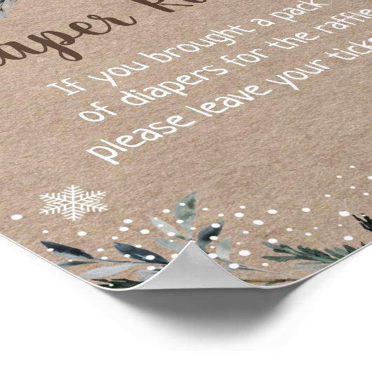 冬の森の緑の赤ちゃんシャワーおむつラッフル ポスター (角)