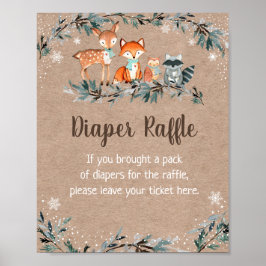 冬の森の緑の赤ちゃんシャワーおむつラッフル ポスター