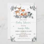 冬の森の緑の赤ちゃんシャワー 招待状 (正面)