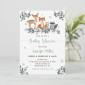 冬の森の緑の赤ちゃんシャワー 招待状 (スタンド正面)