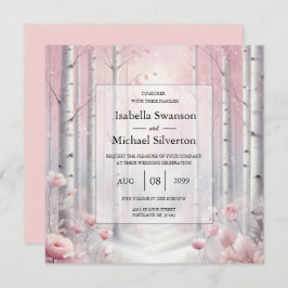 冬の森の花びらの霜が降りた結婚 招待状