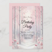 冬の森の花びらパーティーで霜の降りた子供 招待状 (正面/裏面)