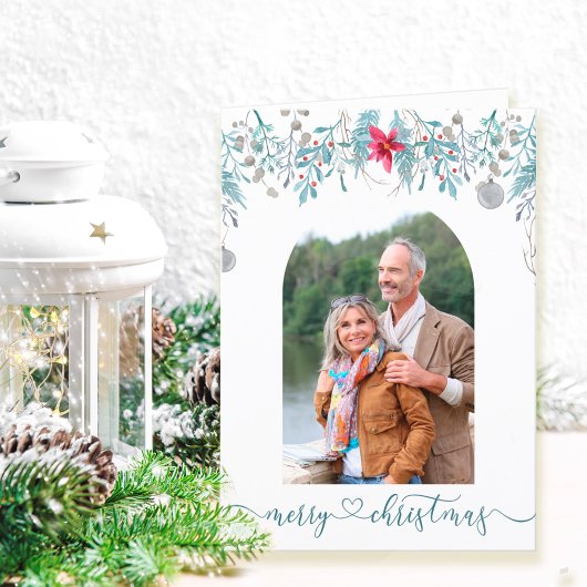 冬の森の葉のアーチ写真スクリプエレガントト シーズンカード