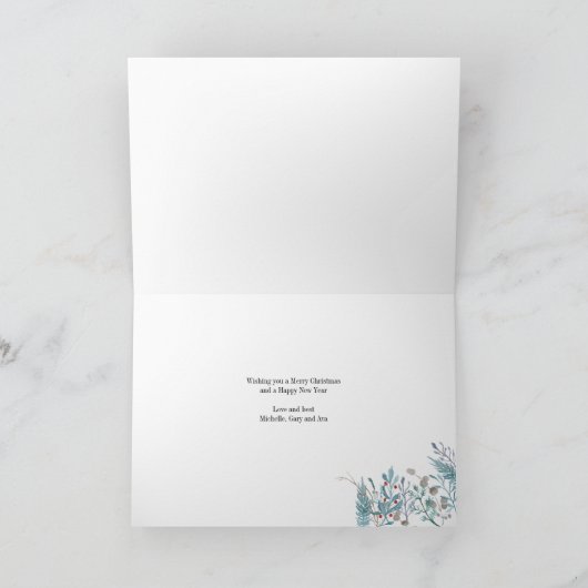 冬の森の葉のエレガントスクリプト3写真 シーズンカード (内部)