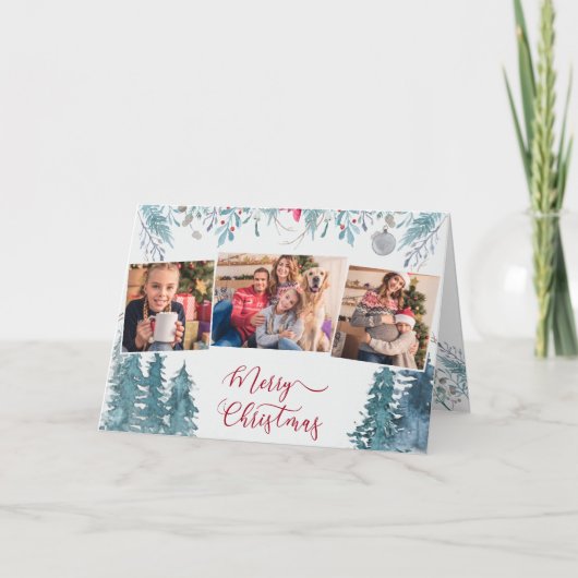 冬の森の葉のエレガントスクリプト3写真 シーズンカード (正面)